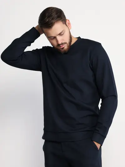 Свитшот темно-синего цвета из смесового хлопка